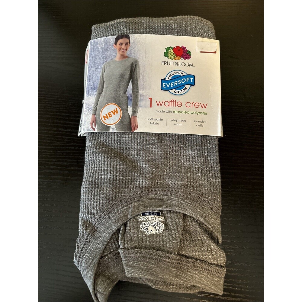 Fruit of the Loom Womans Waffle Eversoft Crew Thermal Gray Shirt Size XL  NWT